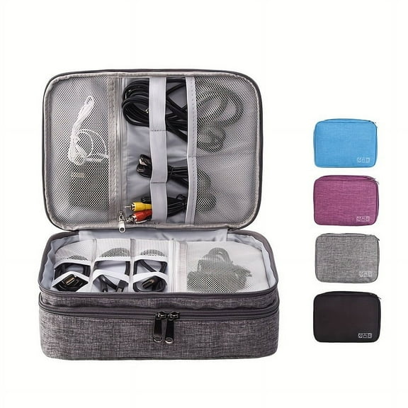 1pc 3 Layer Electronic Organizer, Travel Cable Organizer Bag Pouch, Electronic Accessories Carry Case, Portable Waterproof All-in-One Storage Bag For Cable, Cord, Charger, Phone, Hard Drive