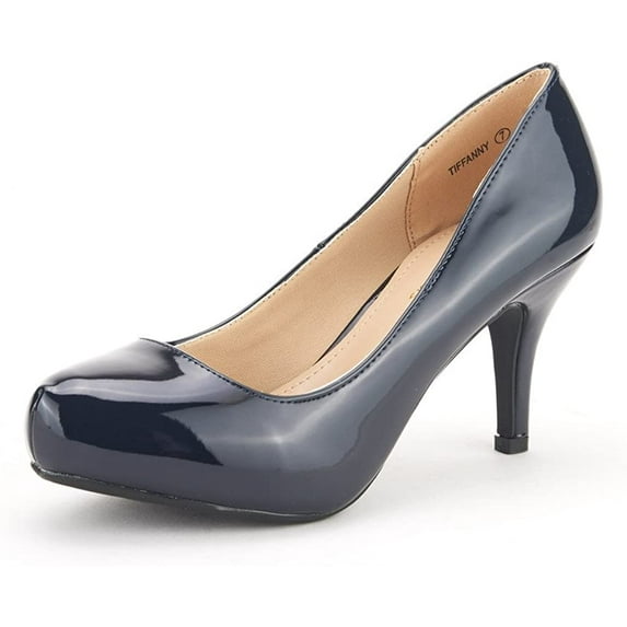 DREAM PAIRS Tiffany Women's New Classic Elegant Versatile Low Stiletto Heel Dress Platform Pumps Shoes TIFFANNY NAVY/PAT Size 8.5