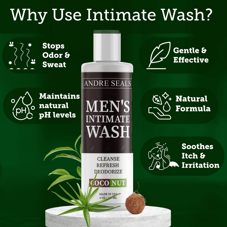 Intimate Wash for Men - Eliminates Odors, pH Balance, Smothes, Refreshes | Ballwash for Men | Rich Lather Maintains Hygiene - Coconut Lime Scent