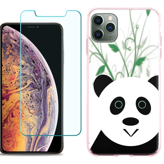 For Apple iPhone 11 Pro Max Case , Slim-Fit TPU Protective Phone Case (Pink Bezel) with Tempered Glass Screen Protector, by OneToughShield ® - Panda