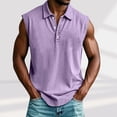 thumbnail image 2 of IROINNID Men's Sleeveless Turndown Collar Shirt Button Placket Wash Summer Casual Solid Color Lightweight Stretch Muscle Tank Top Breathable Activewear, 2 of 6