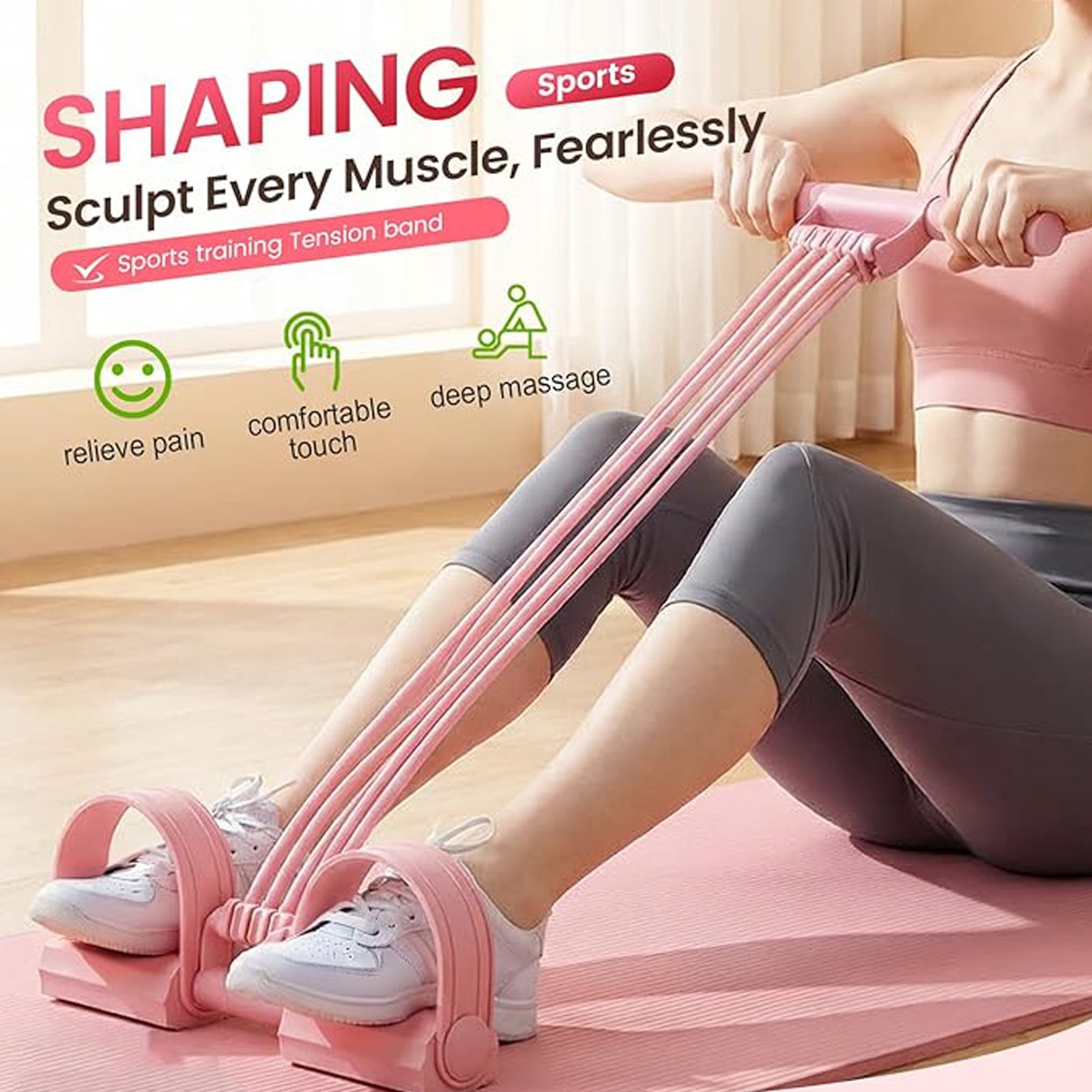8-Tube Resistance Bands with Handles & Foot Pedals, Adjustable Tension Fitness Equipment for Full-Body Workout, Legs Arms Abs Training, Pink