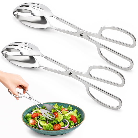 Aovky Salad Tongs for Cooking, 2 Pack 10 In Stainless Steel Serving Tongs, Kitchen Buffet Tongs for Bread, Cake, BBQ, Steak, Party & Catering Use