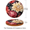 thumbnail image 3 of Flower 6PCS Round Microfiber Leather Coasters, 11x11 cm/4.3x4.3 in, Drink Mats for Home and Office, Set of 6 Coasters, 3 of 6