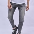 thumbnail image 2 of VSSSJ Men's Denim Pants Loose Fit Ripped Zipper Button Micro Elastic Waist Full Length Washed Jeans Casual Fashion Stretchy Street Punk Style Trousers Black02 S, 2 of 7