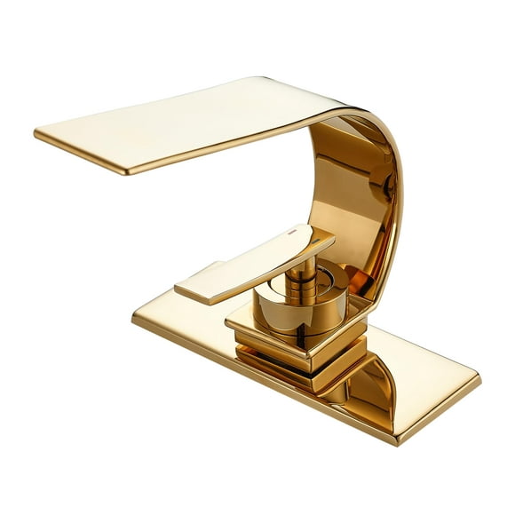 becola Modern Bathroom Sink Faucet, Single Handle Bathroom Faucets for Sink 1 Hole, Low Arc Touch On Faucet, Gold Hot and Cold Water Mixer Tap with Deck P