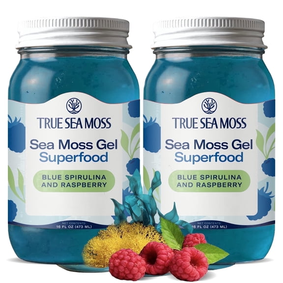 TrueSeaMoss Wildcrafted Irish Sea Moss Gel Blue Spirulina, 2 Pack, Natural Seamoss 32 fl oz Flavored Seaweed Snack