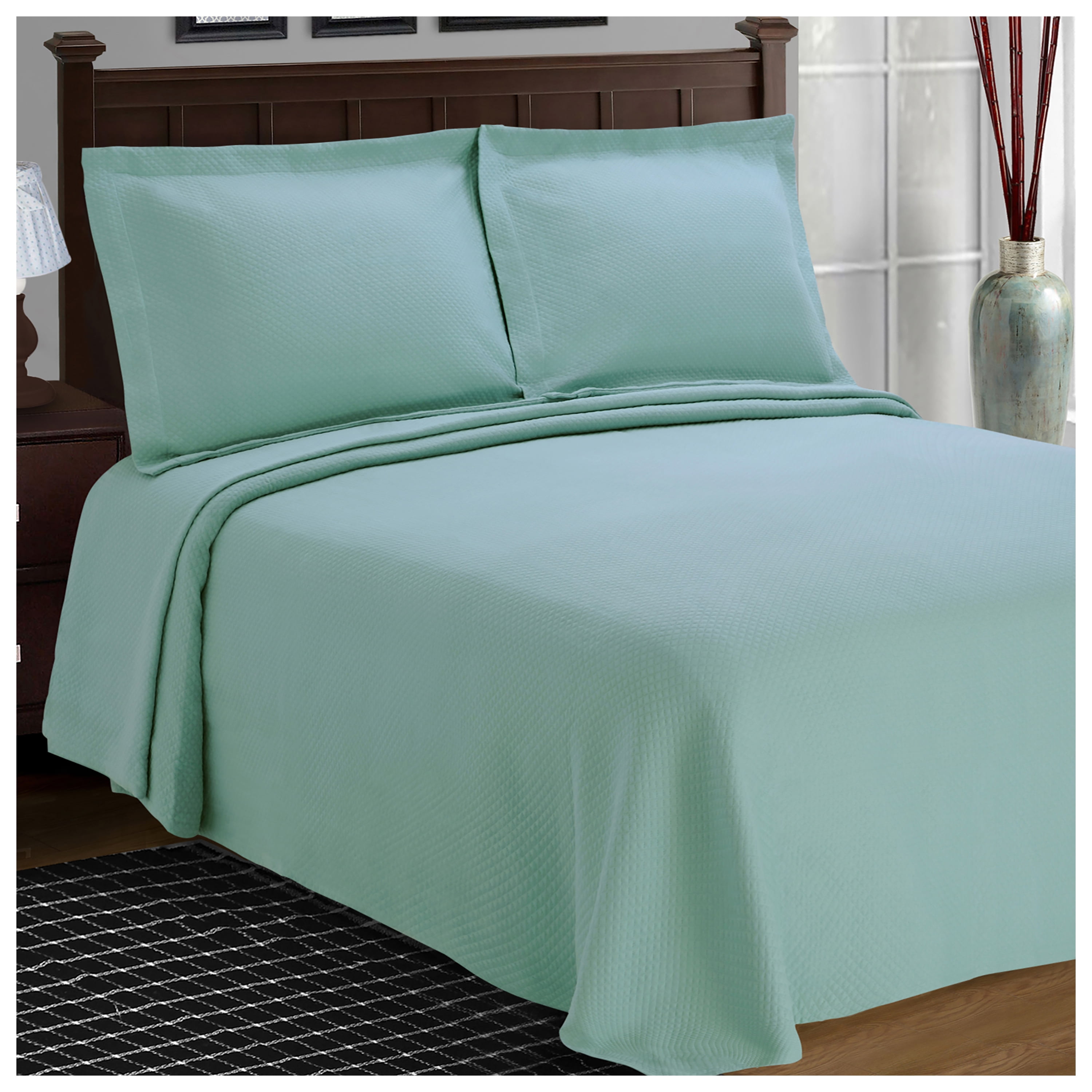 100 Premium Cotton Solitaire Jacquard Matelasse Bedspread, King, Aqua