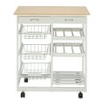 thumbnail image 6 of Kitchen Rolling Microwave Cart on Wheels, Kitchen Islands with Storage, Rustproof Storage Rack Trolley with 2 Drawers, 3 Metal Baskets, 3 Shelf Panels, Bakers Racks Holds up to 220 lbs, White, Q7577, 6 of 9