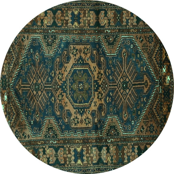 Ahgly Company Machine Washable Indoor Round Persian Turquoise Blue Traditional Area Rugs, 4' Round