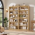 thumbnail image 2 of Hiphuta 63"W Extra Large and Sturdy Bookcase, Double Wide 6-Tier Bookshelf, Tall Bookcase for Home Office and Living Room, Wooden Freestanding Display Shelf, Natural, 2 of 7