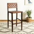 thumbnail image 2 of SAFAVIEH Paxton Woven Leather Barstool with Footrest, Cognac, 2 of 7