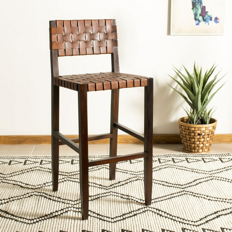 SAFAVIEH Paxton Upholstered Woven Leather Barstool with