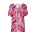 thumbnail image 4 of Women's Vintage Button up Summer Clothes for Teen Girls Fashion 2024 Short Sleeve Loose Fit Flowy Tunic Tops Floal Printing V Neck Blouse Dressy Casual Tops for Lady Pink T Shirts L, 4 of 5