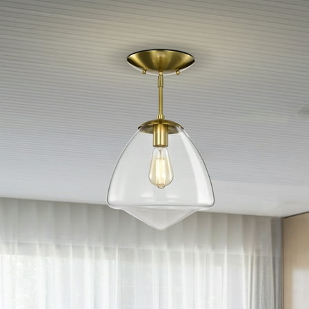 Zylo 11 in. 1-Light Indoor Brass Finish Semi-Flush Mount Ceiling Light