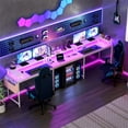 thumbnail image 5 of Garvee U Shaped Computer Gaming Desk with LED Light & Power Outlets, Reversible 78.8" Large PC Desk with Monitor Stand & Storage Bag, Home Office Desk, Study Desk, Writing Desk, Workstation, Pink, 5 of 8