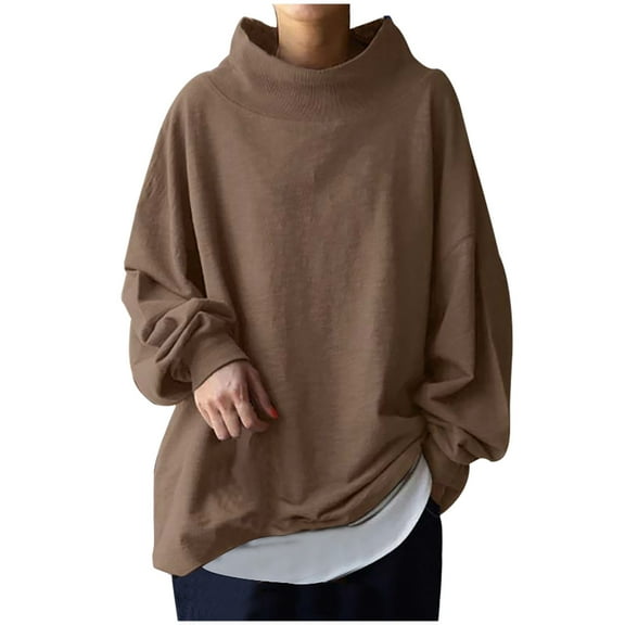 Diufon Sweatshirt for Women Plus Size Loose Pullover Top Crew Neck Long Sleeve Baggy Elegant Trackshirt (Large, Khaki)