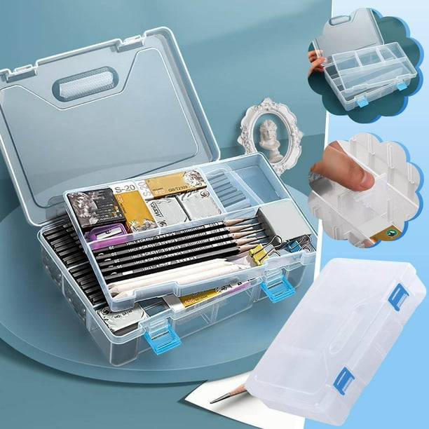 Caja de papelería de plástico | Estuche transparente para bolígrafos con múltiples compartimentos | Organizador de bolsa de lápices de gran capacidad para estudiantes, niños, niñas | Almacenamiento