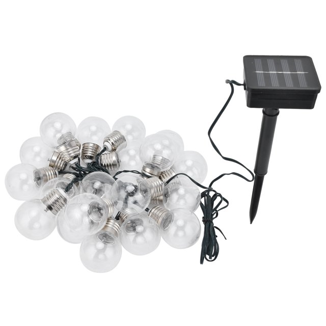Cadena de luces solares, 20 LED, bombillas solares G50, cadena de luces decorativas, máxima eficiencia