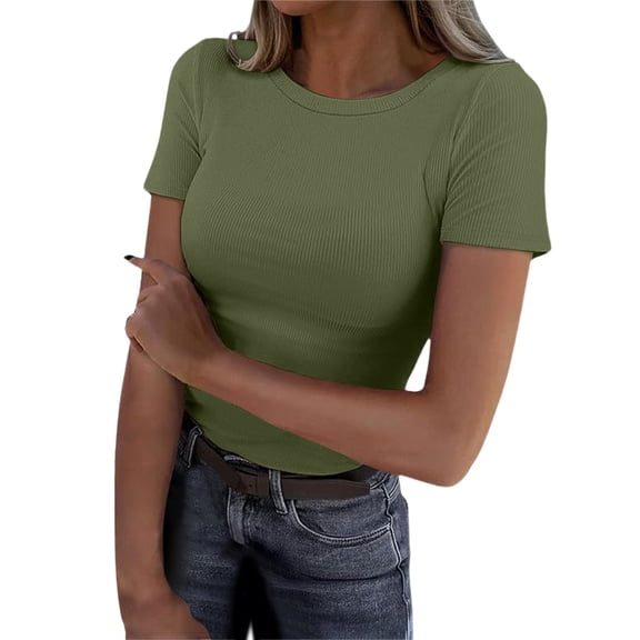 Gbsyewxs Womens Tops Crew Neck Short Sleeve Solid Color Soft Summer T Shirts For Women Army Green
