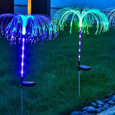 

Hands DIY 2pcs Solar Garden Lights Outdoor Solar Jellyfish Lamp Color Changing Fiber Optic Stake Light Waterproof Solar Flower Lights for Yard Patio Garden Pathway Decor