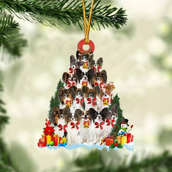 Acrylic 2D FLAT Papillon Dog Christmas Tree Ornament Dog Gifts Acrylic Ornament Dog Gifts Acrylic Ornament