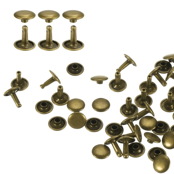 Uxcell 60Pack Double Cap Leather Rivet, 10x10mm Round Cap Tubular Metal Studs Leather Crafting Rivet, Bronze