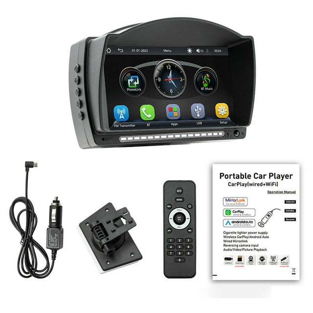 TopOne Radio de Voiture Lecteur MP5, Compatible Sans Fil pour Android AUTO/IOS CarPlay, Écran IPS 4,7 Pouces, Fonction V5.0 Appels Mains Libres, Supporte Sortie Vidéo/audio RCA Clé USB