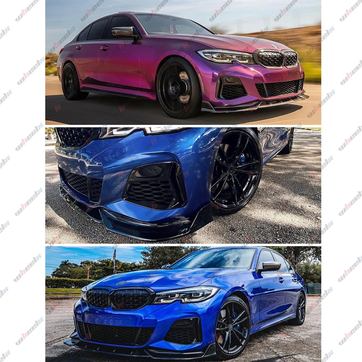 WheelX Car Front Bumper Lip Compatible with 2019-2024 BMW 3 Series G20 G28, Air Dam Fit for 330e 330i 340i M340i M-Sport Lower Chin Splitter 4 Door Sedan Protection Body Kit, Glossy Black