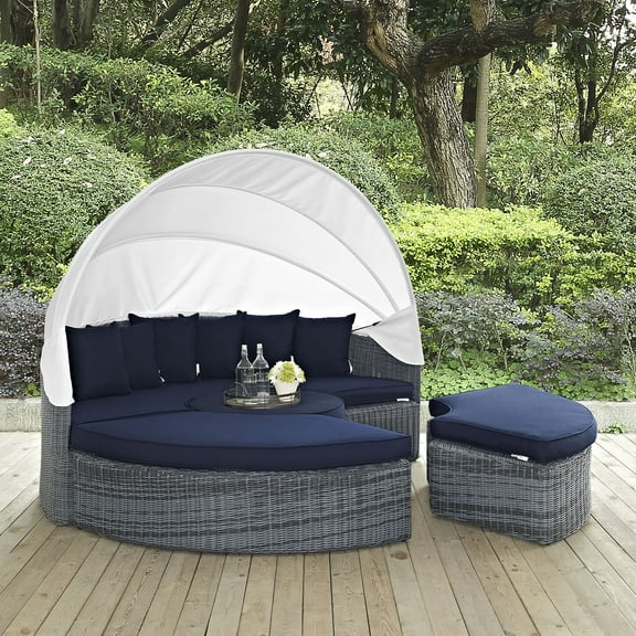 Modway Summon Canopy Outdoor Patio Sunbrella? Daybed in Canvas Navy