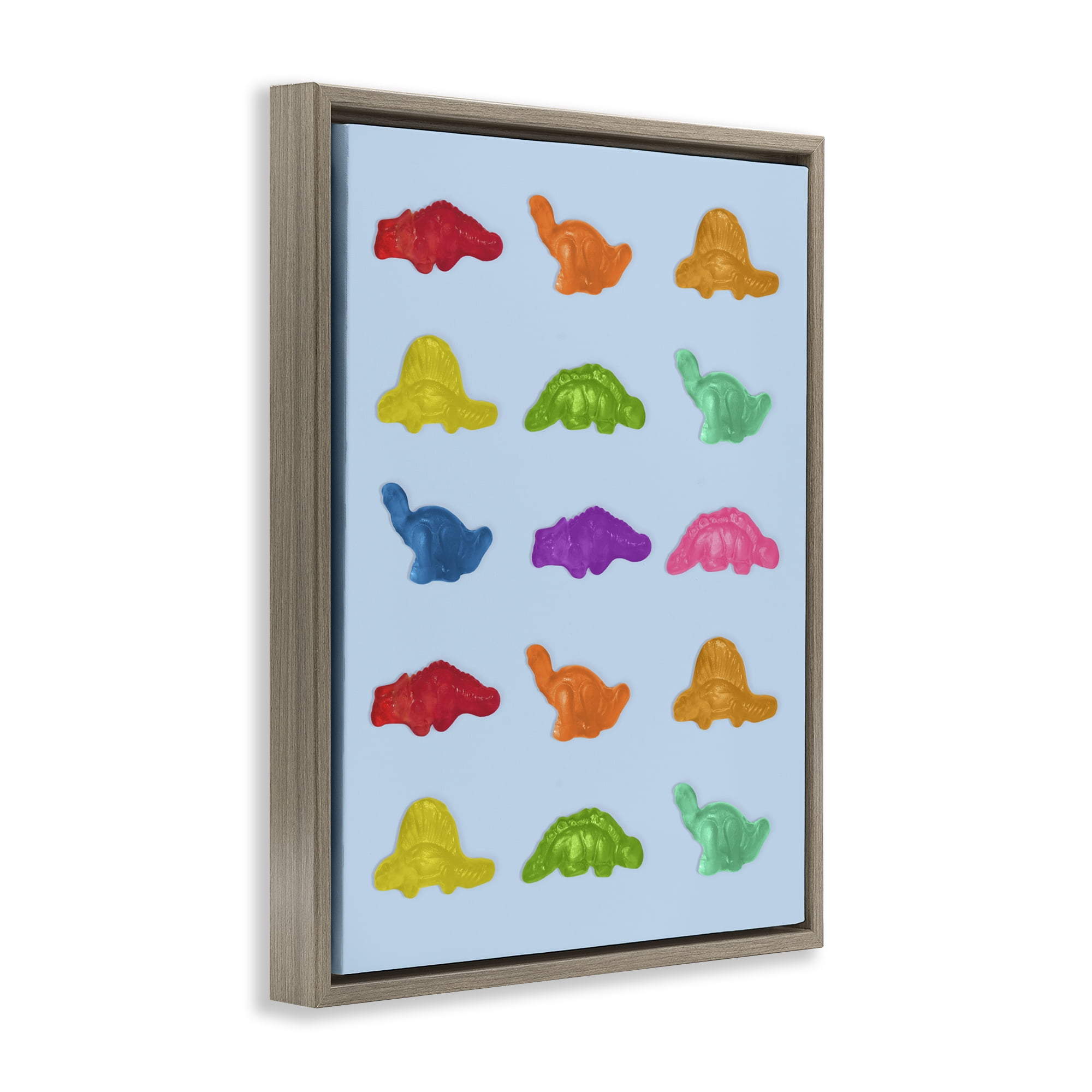 Stupell Industries Colorful Dinosaur Candies Brown Framed Floater Canvas Wall Art, design by LISH Creative