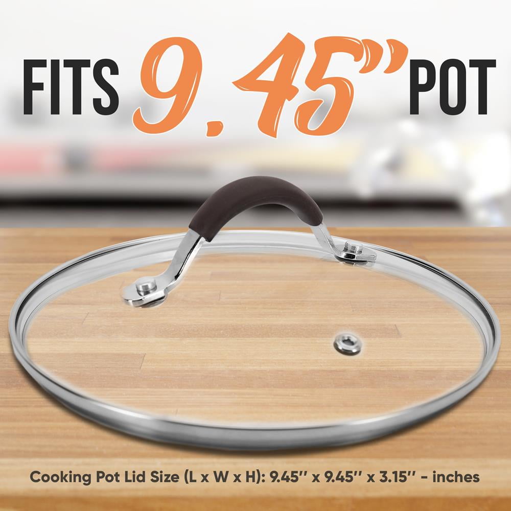 NutriChef Dutch Oven Pot Lid - See-Through Tempered Glass Lids, Stainless Steel Rim, Brown