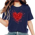 thumbnail image 2 of Womens Short Sleeve Tops Dgankt Women's Valentine's Day Short Sleeve Round Neck T-Shirt Letter Printed Solid Color Top, 2 of 6