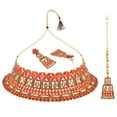 thumbnail image 5 of Efulgennz Bridal Jewelry Set Indian Wedding Faux Kundan Crystal Rhinestone Red Choker Necklace Dangle Earrings Maang Tikka Traditional Jewelry for Women, 5 of 5