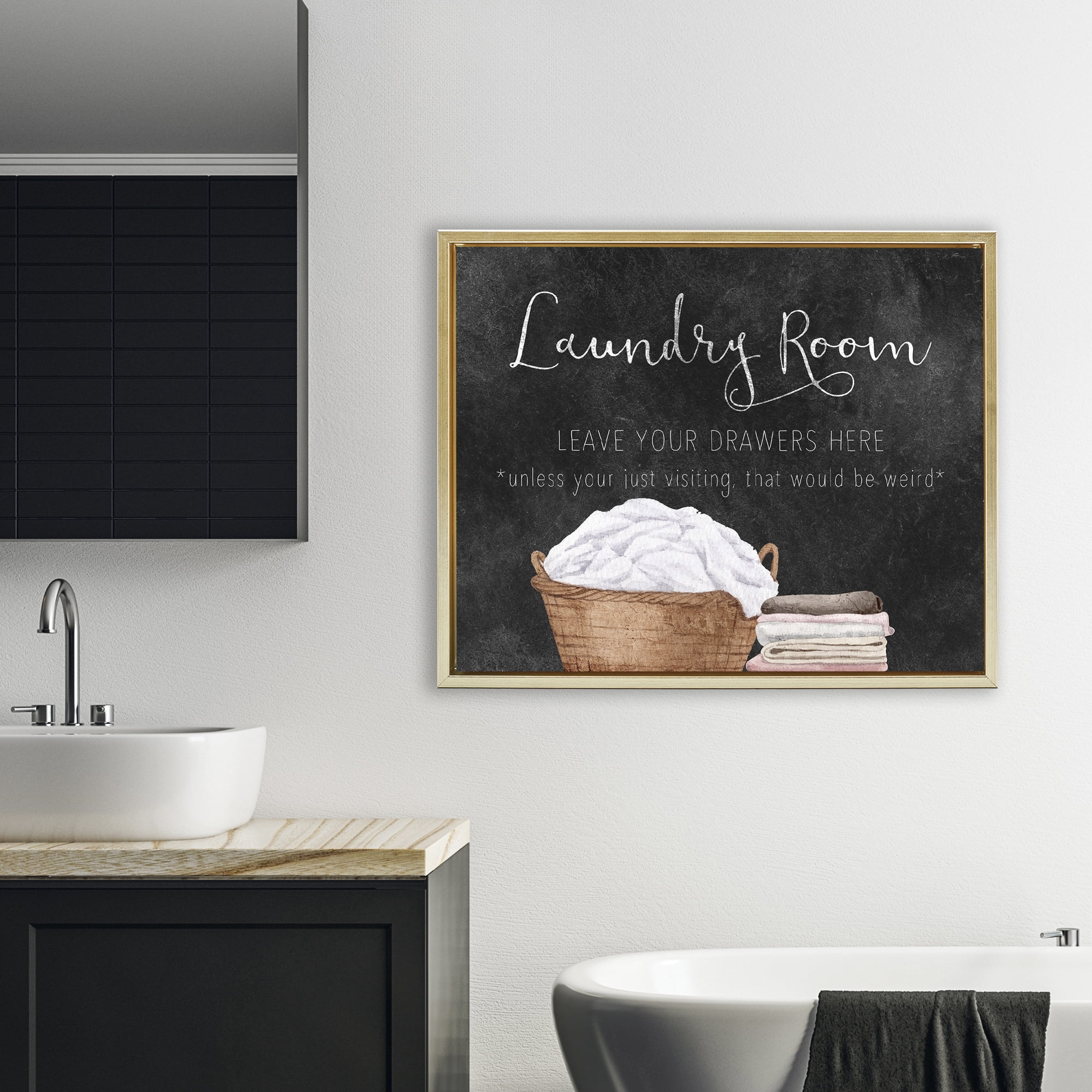 Leave Your Drawers Laundry Gold Framed Floater Canvas Wall Art, design by Kim Allen