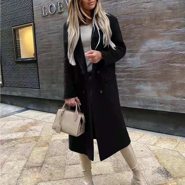 Pntutb Autunm and Winter Women Casual tops Coat Traje de manga larga Collar Solid Cardigan Double Breasted Nizi Overcoat tops Windbreaker Liquidación Pntutb Pntutb-1992