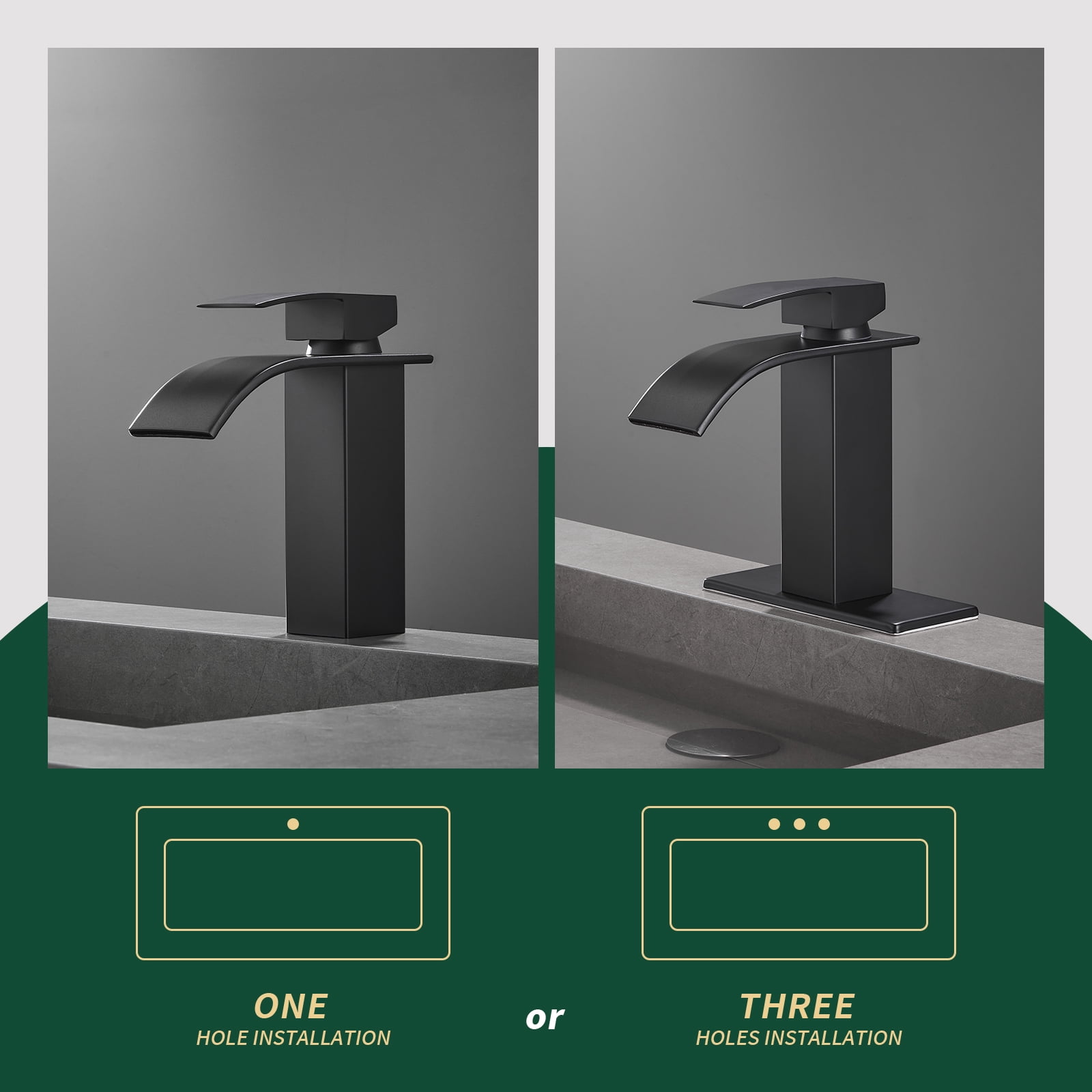 Cobbe Single Handle Single Hole Matte Black Waterfall Bathroom Sink Faucet with Deck Plate and Pop-Up Drain Assembly