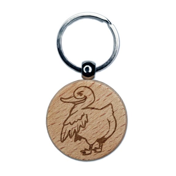 Cheeky Duck Butt Round Keychain Charm Tag - Engraved Wood