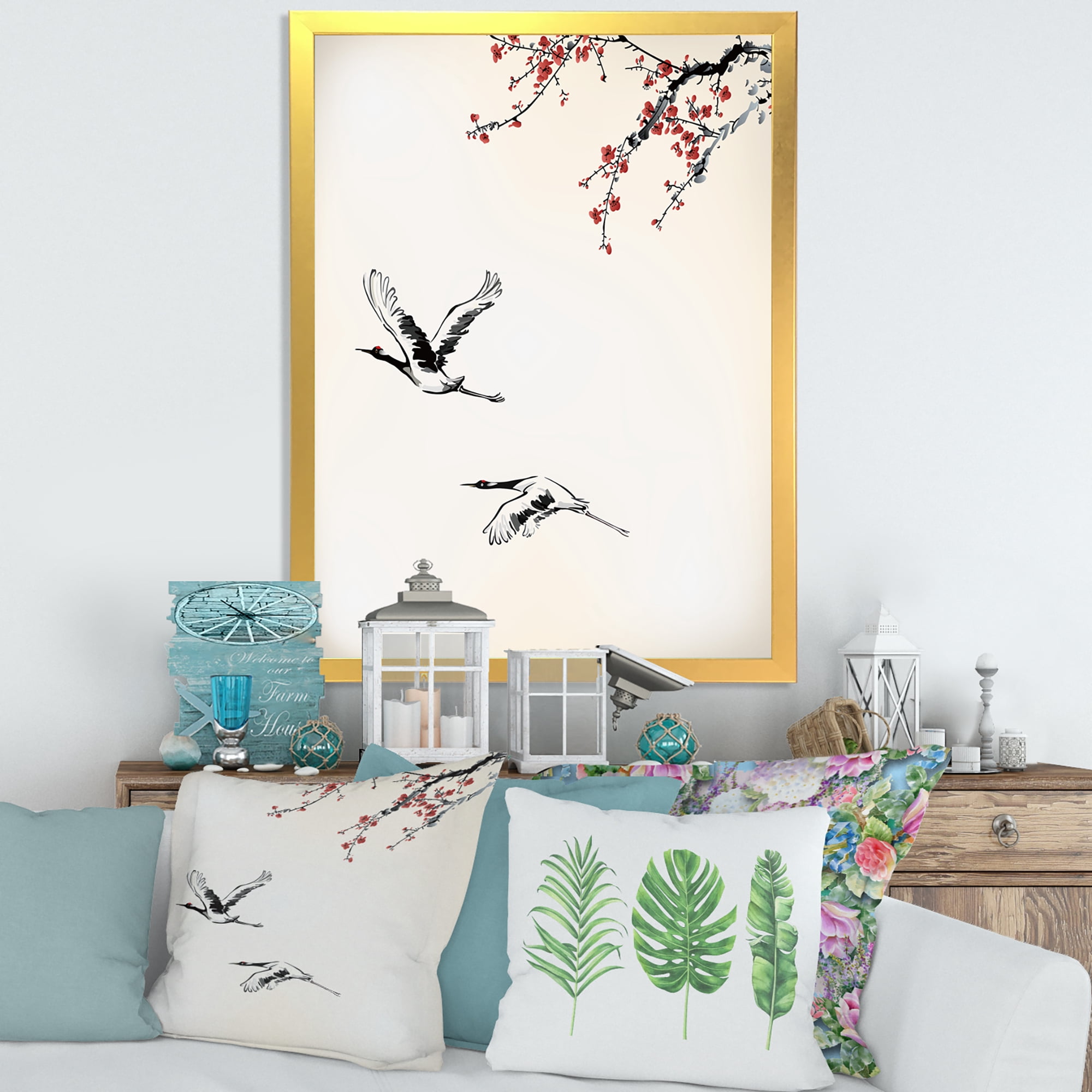 Designart 'Flying Two Sweet Winter Birds' Traditional Framed Art Print
