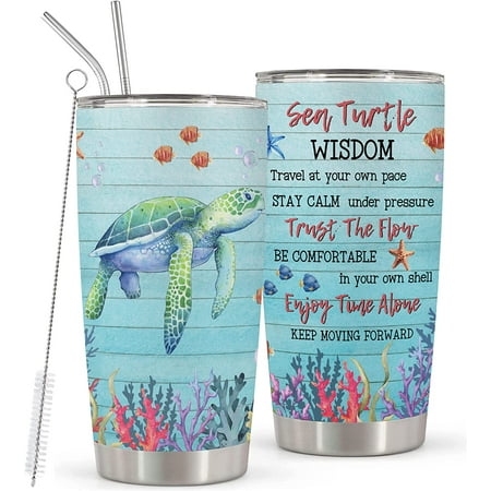 

Sea Turtle Gifts for Women - Stainless Steel Sea Turtle Wisdom Tumbler Cup 20oz for Turtle Lover - Ocean Beach Themed Gifts For Women Novelty Turtle Mug With Lid Animal Lover Gift