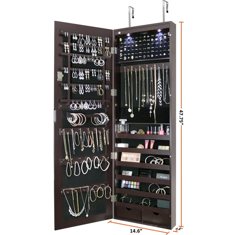GRC Over The Door Jewelry Organizer Armoire with Large Mirror and