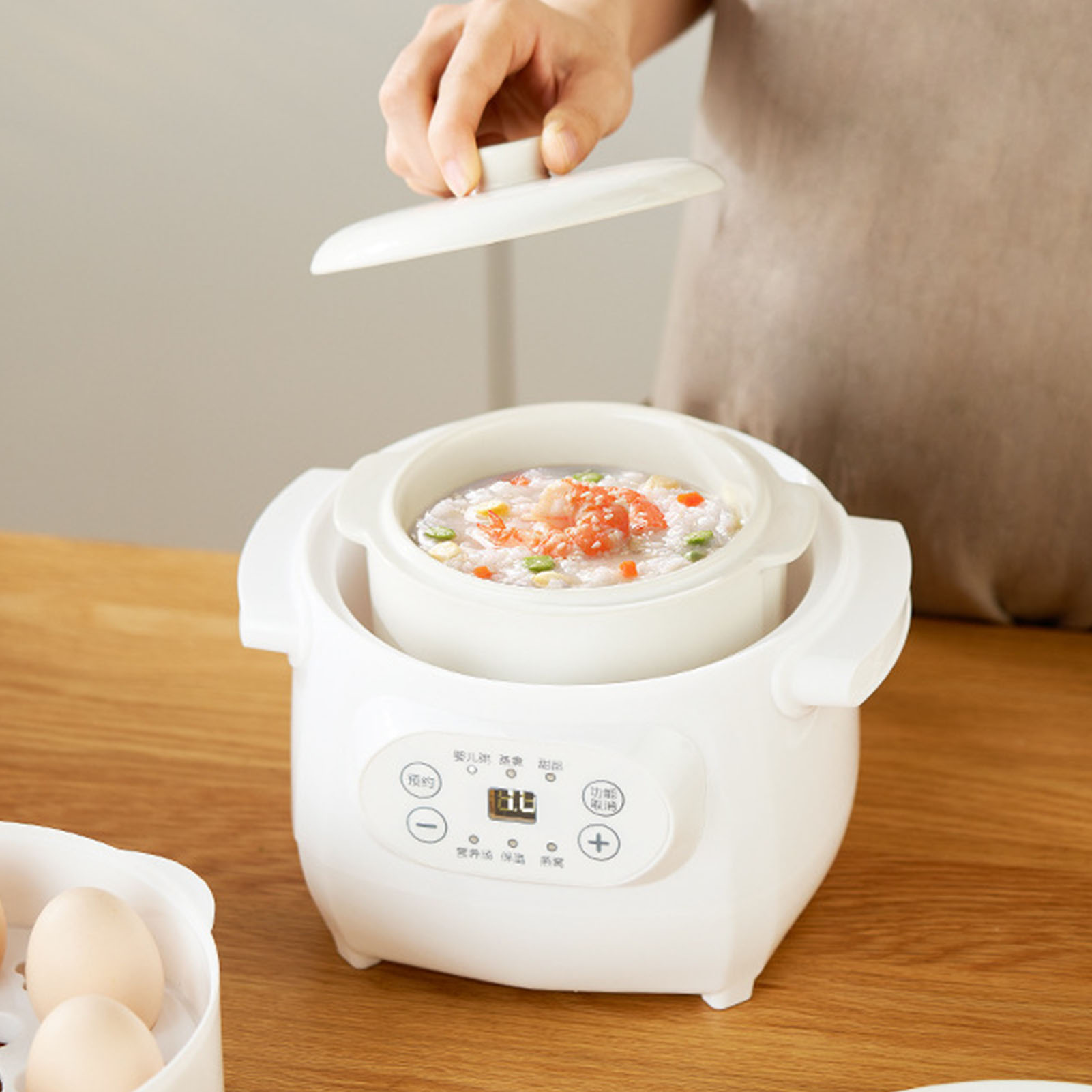 Electric Stew Pot 1L 200W Ceramic Liner Versatile Electric Stew Cooker For Porridge Rice Soup