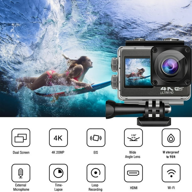 Funeral Hong Kong Excluir Action Camera, 4K60FPS 20MP WiFi Sport Camera with Touch Screen Vlog Camera,  EIS 2.0 Remote Control 100 Feet Underwater Camera with Batteries -  Walmart.com