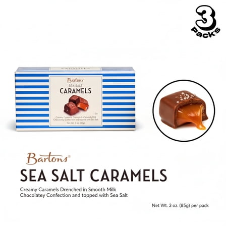 Bartons Sea Salt Caramels, Creamy Caramels Drenched in Smooth Milk Chocolate with Sea Salt, Pack of 3