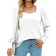 thumbnail image 1 of Camisa de punto con cuello cuadrado, camisa de punto para mujer Camisa de punto cuadrada para mujer Camisa con puños abotonados Durabilidad probada en el tiempo, 1 of 5