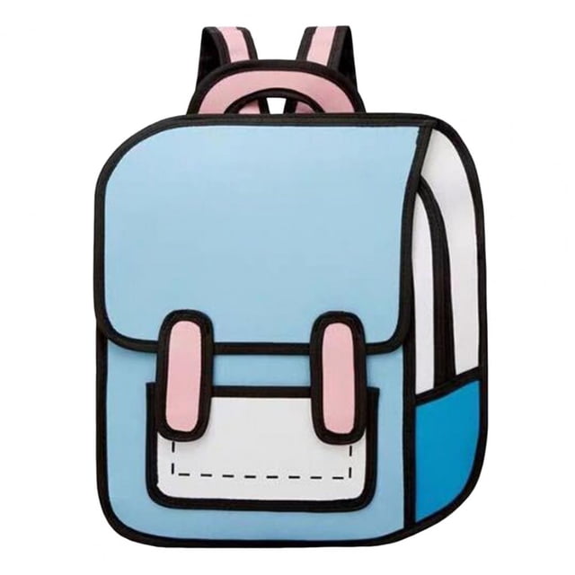 Mochila de dibujo 2D para estudiantes, mochila bonita de dibujos animados, gran capacidad, resistente al agua, correa ajustable, cremallera, cómicLight Blue L Fivean unisex