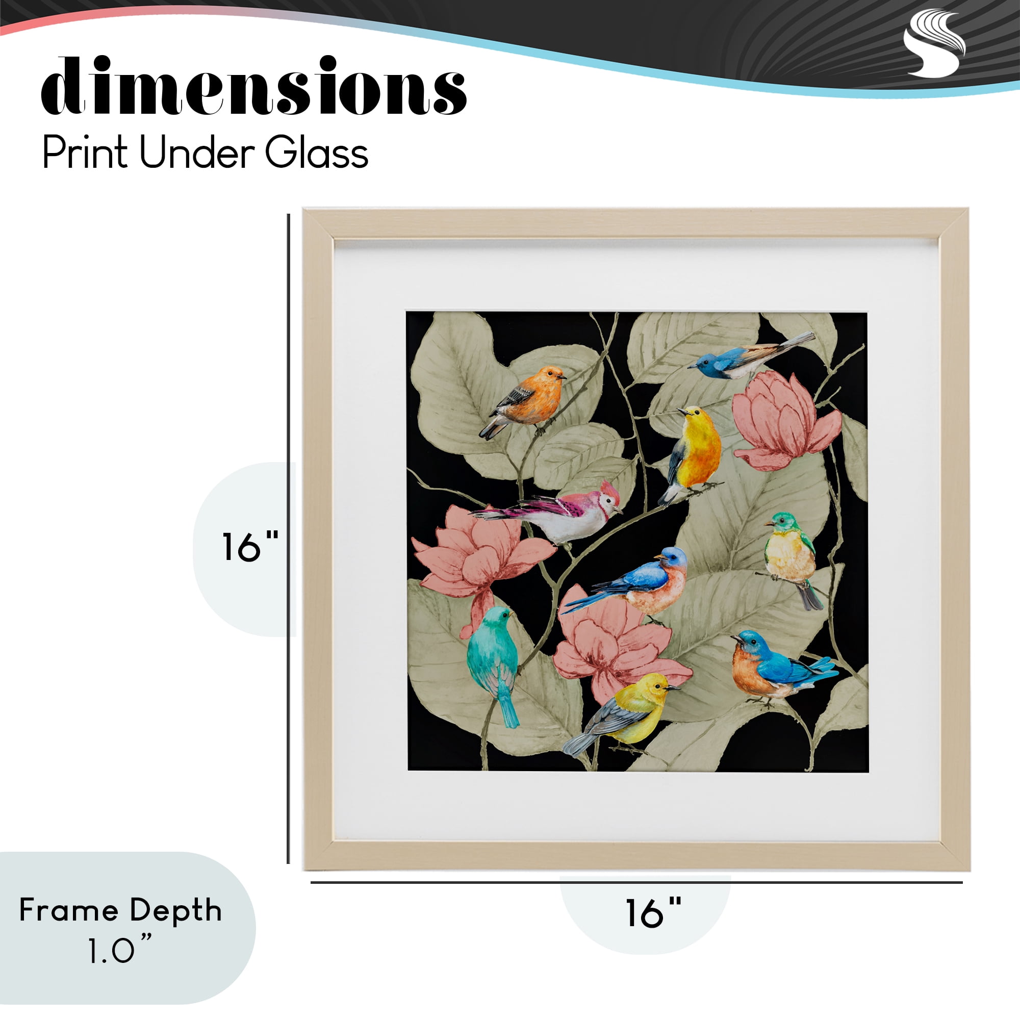 Stupell Industries Colorful Birds & Leaf Motif Birch Framed Print Under Glass, design by Lorenzo Collective