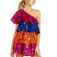 thumbnail image 1 of Coduop Women Mini Dress Sequins Off Shoulder Sleeveless A-line Dress Evening Party Cake Dress, 1 of 8