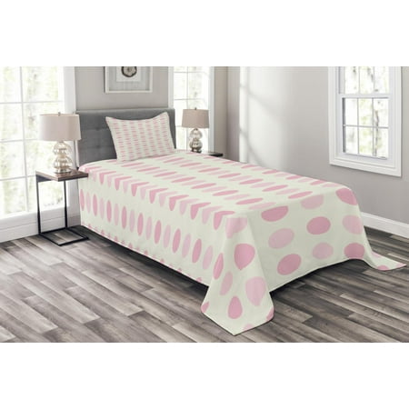 Geometric Bedspread Set Romantic Pale Polka Dots Abstract Valentines Day Themed Illustration Decorative Quilted Coverlet Set With Pillow Shams
