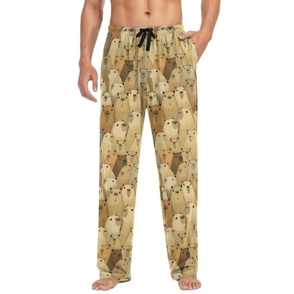 joogoo Men's Pajama Pants Doodle Capybara Soft Long Sleep Lounge Pjs Bottoms L